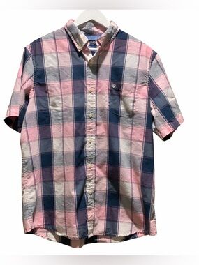Chaps Men’s Plaid Button-Front Shirt – Pink/Navy/White – Size Large L